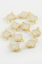 Çiçek Çift Kulplu Mineli Bileklik ve Kolye Ucu Aparatı 1 Adet-Krem - Görsel 2