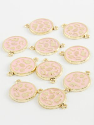 Yuvarlak Çift Kulp Mineli Bileklik ve Kolye Ucu Aparatı 1 Adet-Pembe