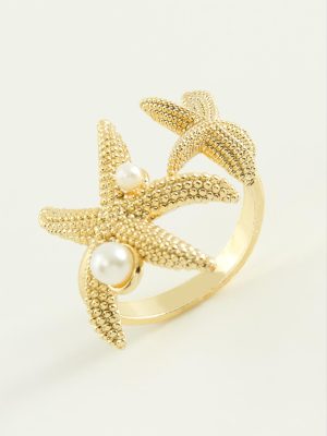 Deniz Yıldızı İnci Metal Yüzük-Gümüş Rengi