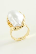 Oval İnci Metal Yüzük-Sarı - Görsel 2