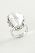 Oval İnci Metal Yüzük-Sarı