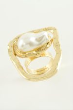 Oval İnci Metal Yüzük-Sarı - Görsel 2
