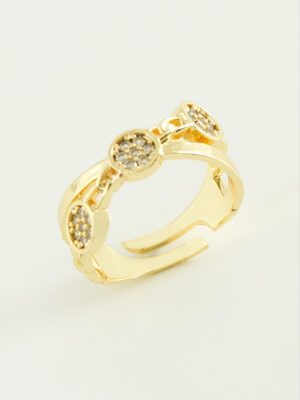 Çapraz Yuvarlak Zirkon Taşlı Yüzük-Gümüş Rengi