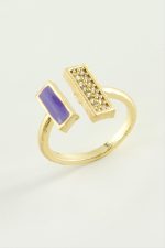 Dikdörtgen Taşlı Mineli Eklem Yüzük-Sarı - Görsel 2