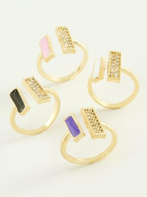 Dikdörtgen Taşlı Mineli Eklem Yüzük-Sarı