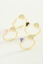 Kalp Taşlı Mineli Eklem Yüzük-Gümüş Rengi