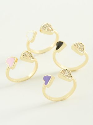 Kalp Taşlı Mineli Eklem Yüzük-Gümüş Rengi