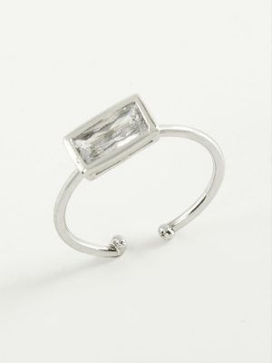 Dikdörtgen Zirkon Taşlı Yüzük-Gümüş Rengi