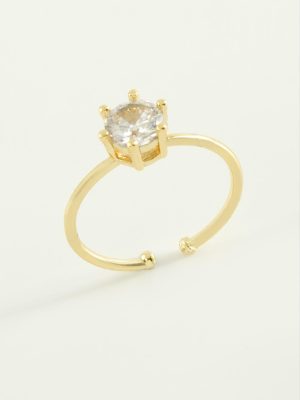 Zirkon Tektaşlı Yüzük-Gümüş Rengi