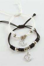 2 Adet Ayıcık Zirkon Taşlı Lüks İp Bileklik-Siyah