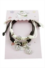 2 Adet Ayıcık Zirkon Taşlı Lüks İp Bileklik-Siyah - Görsel 2