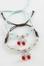 2 Adet Kiraz Zirkon Taşlı Lüks İp Bileklik-Kırmızı