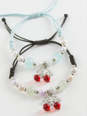 2 Adet Kiraz Zirkon Taşlı Lüks İp Bileklik-Kırmızı