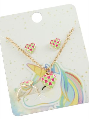 Kalp Mineli Set Kolye-Sarı