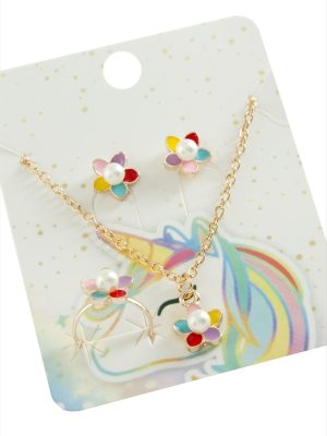 Papatya Mineli Set Kolye-Sarı