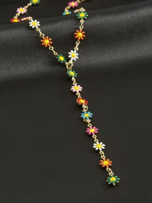 Papatya Mineli Çelik Y Kolye-Gümüş Rengi