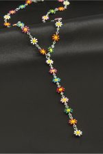 Papatya Mineli Çelik Y Kolye-Gümüş Rengi - Görsel 2