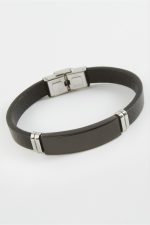 İsim Yazılabilir Deri Çelik Bileklik-Siyah