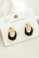 Oval Mineli Metal Küpe-Siyah - Görsel 2