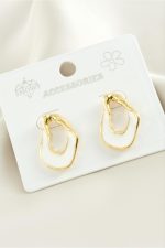 Oval Mineli Metal Küpe-Beyaz - Görsel 2