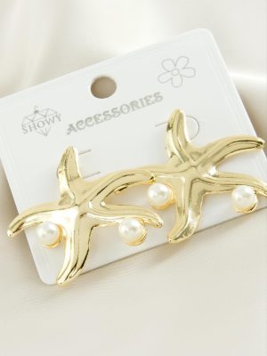 Deniz Yıldızı Metal İnci Küpe-Gümüş Rengi