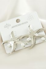 Deniz Yıldızı Metal İnci Küpe-Gümüş Rengi - Görsel 2