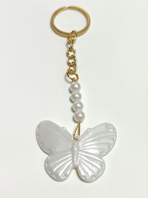Kelebek İnci Anahtarlık-Beyaz