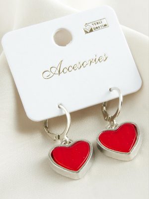 Kalp Polyester Küpe-Kırmızı