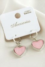 Kalp Polyester Küpe-Açık Pembe - Görsel 2