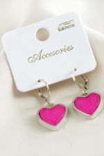 Kalp Polyester Küpe-Pembe - Görsel 2