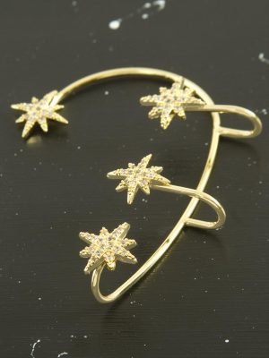 Yıldız Zirkon Taşlı Lüks Çelik Kıkırdak Küpe 1 Adet-Sarı