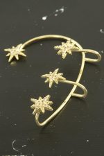 Yıldız Zirkon Taşlı Lüks Çelik Kıkırdak Küpe 1 Adet-Sarı - Görsel 2