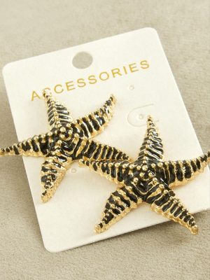 Deniz Yıldızı Mineli Zr Model Küpe-Siyah