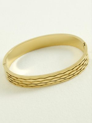 Oval Lüks Çelik Kelepçe Bileklik-Sarı