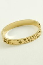 Oval Lüks Çelik Kelepçe Bileklik-Sarı - Görsel 2