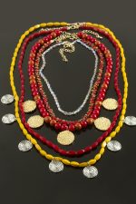 5 Adet Para Etnik Lüks Yaka Kolye-Kırmızı - Görsel 2