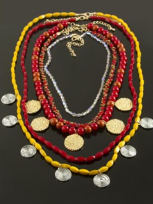5 Adet Para Etnik Lüks Yaka Kolye-Kırmızı
