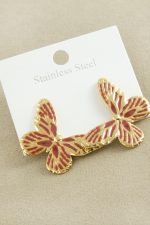 Kelebek Mineli Lüks Çelik Küpe-Kırmızı - Görsel 2