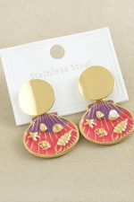 Oval Mineli Lüks Çelik Küpe-Sarı