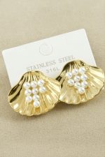 İstiridye İnci Lüks Çelik Küpe-Sarı - Görsel 2