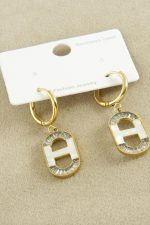 Oval Zirkon Taşlı Lüks Çelik Küpe-Sarı - Görsel 2