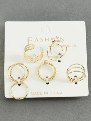 5 Adet Karışık Lüks Eklem Yüzük-Gümüş Rengi