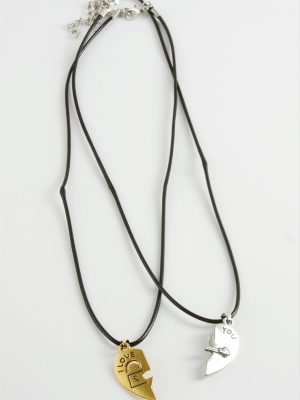 Kalp Arkadaşlık Kolyesi Çift Kolye-Siyah