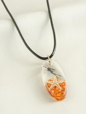 Deniz Yıldızı Elips Epoksi Kolye-Turuncu