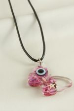 Kelebek Epoksi Kolye-Pembe - Görsel 2