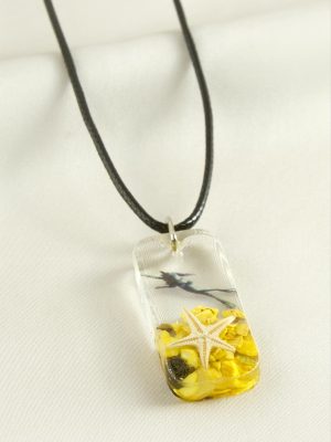 Deniz Yıldızı Dikdörtgen Epoksi Kolye-Kırmızı