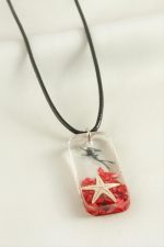 Deniz Yıldızı Dikdörtgen Epoksi Kolye-Kırmızı - Görsel 2
