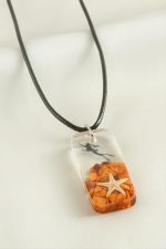 Deniz Yıldızı Dikdörtgen Epoksi Kolye-Turuncu - Görsel 2