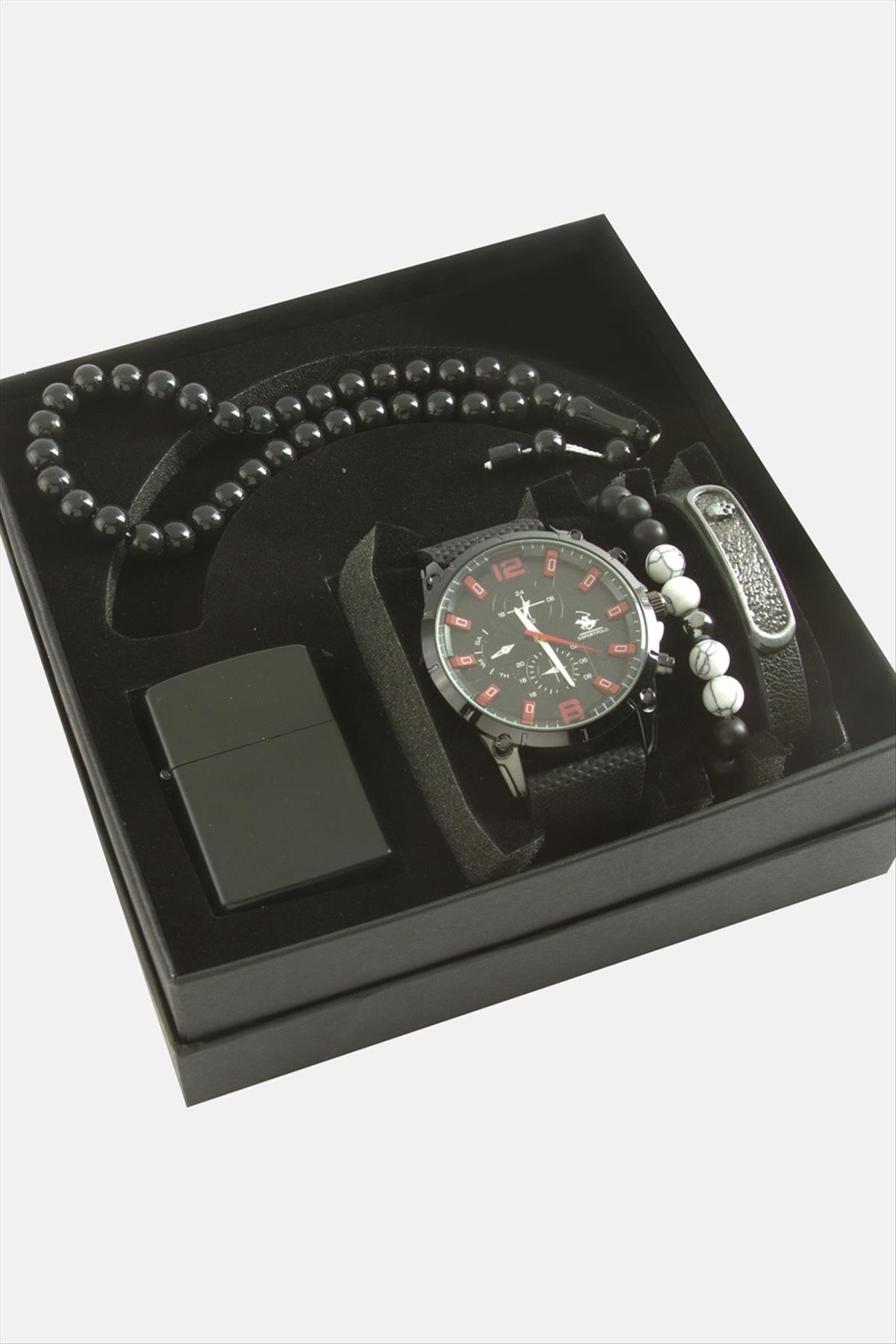 1209737_kayisli-kol-saati-tesbih-bileklik-ve-c-98d3-.jpg Kayışlı Kol Saati Tesbih Bileklik ve Çakmak Kutulu Set-Siyah - Görsel 1