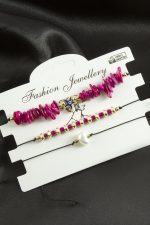 3 Adet Deniz Yıldız Mineli Kırık Doğaltaş Bileklik-Pembe - Görsel 3